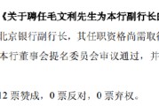 六爻番外北京银行：同意聘任毛文利为副行长